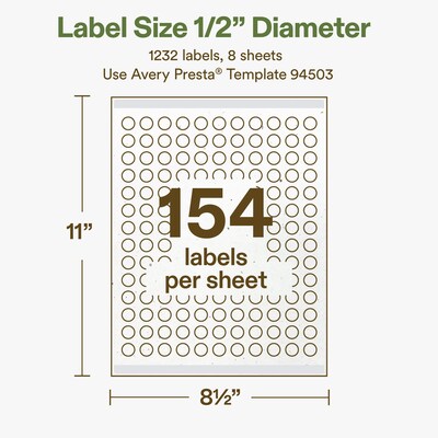 Avery Hemp Round Laser/Inkjet Multipurpose Labels, 1/2" Dia, Off-White (1232/Pack)
