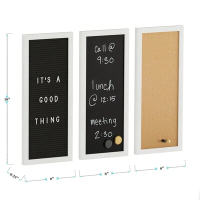 Martha Stewart Everette Cork Board, Chalk Board, Letter Board Set, White Woodgrain Frame, 18" x 24" (BRDK202210111WT)