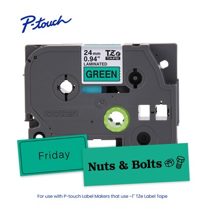 Brother P-touch Laminated Label Tape, 1" x 26.2', Black on Green (TZe751)