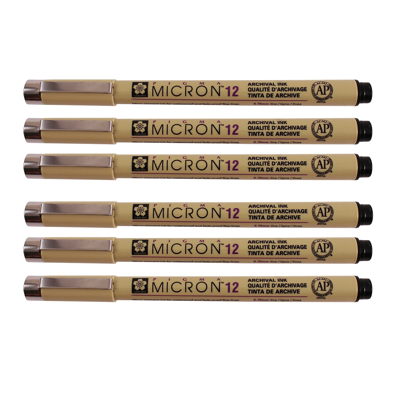Sakura Pigma Micron Pen , Fineliner, Black Ink, 6/Pack (SAKXSDK1249-6)