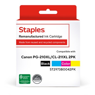 Staples Remanufactured Black/Color High Yield Ink Cartridge Replacement for Canon PG-210XL/CL-211XL (ST2973B0042PK), 2/Pack