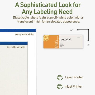Avery Dissolvable Rectangle Multipurpose Labels, 2" x 6", Off-white, 100/Pack (94242)