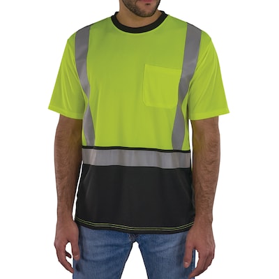 GloWear 8286BK High Visibility Short Sleeve Black Bottom T-Shirt, ANSI Type R Class 2, Lime, 2XL (22166)
