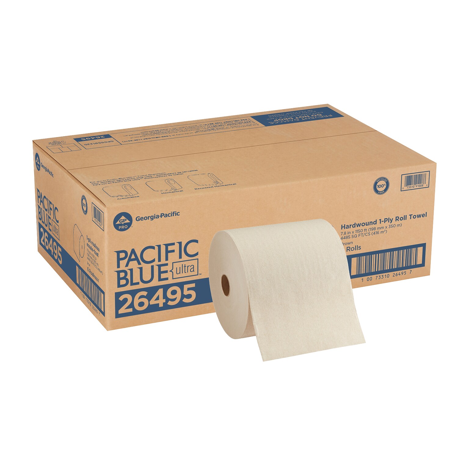 Pacific Blue Ultra Recycled Hardwound Paper Towels, 1-Ply, 6 Rolls/Carton (26495)