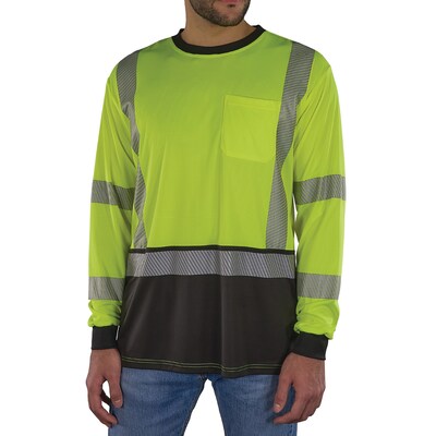 Ergodyne GloWear 8371BK High Visibility Long Sleeve Black Bottom T-Shirt, ANSI Type R Class 3, Lime, Medium (22293)
