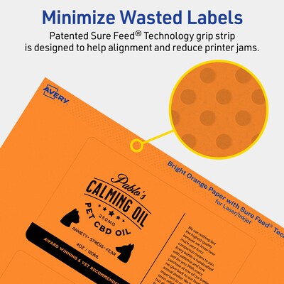 Avery Laser/Inkjet Multipurpose Rectangle Labels, 3" x 5", Bright Orange, 240/Box (94213)