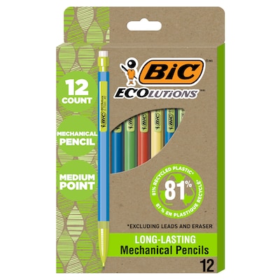 BIC Ecolutions Mechanical Pencils, 0.7mm, #2 Medium Lead, Dozen (MPE12-BLK)