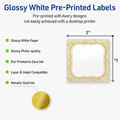 Avery Square Laser/Inkjet Multipurpose Labels, 2 x 2, White, 120/Pack (19479371076)