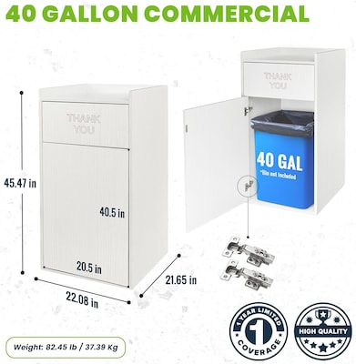 Alpine Industries Wood Trash Can Enclosure with Tray Top, 40 Gallon, White (476-WHI)