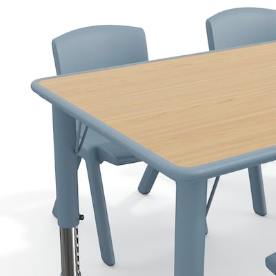 Flash Furniture Emmy Rectangular Activity Table Set, 47.25" x 23.5", Height Adjustable, Natural Woodgrain/Dusty Blue