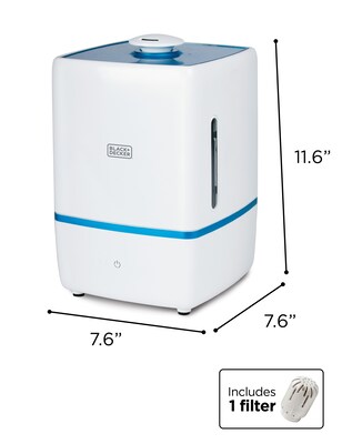 Black & Decker Ultrasonic Cool Mist Tabletop Humidifier, 1.32-Gallon, For Rooms up to 550 sq. ft., White (BUH005)