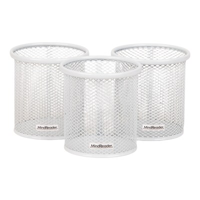 Mind Reader Metal Pen Holder, White, 3 Pieces/Set (CLIPMESH3-WHT)