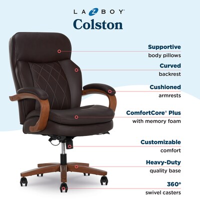 La-Z-Boy Colston Ergonomic Vegan Leather Swivel Executive Chair, Dark Brown (60120-DBRN)