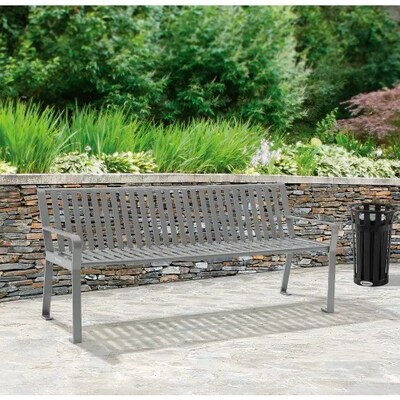 Global Industrial 6' Outdoor Bench w/ Back, Vertical Steel Slat, Gray (694854GYKD)