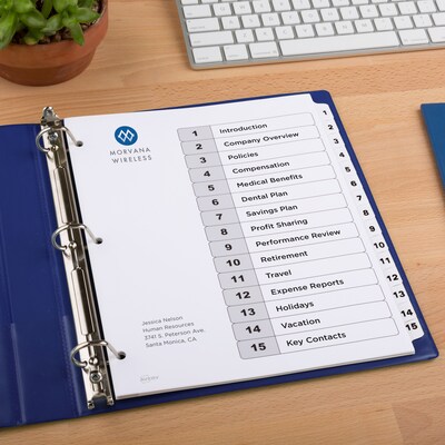 Avery Ready Index Table of Contents Paper Dividers, 1-15 Tabs, White, 6 Sets/Pack (11825)