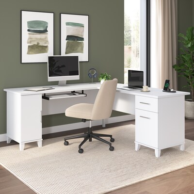 Bush Home Somerset 72W L Shaped Office Desk with Storage, White (WC81910K)