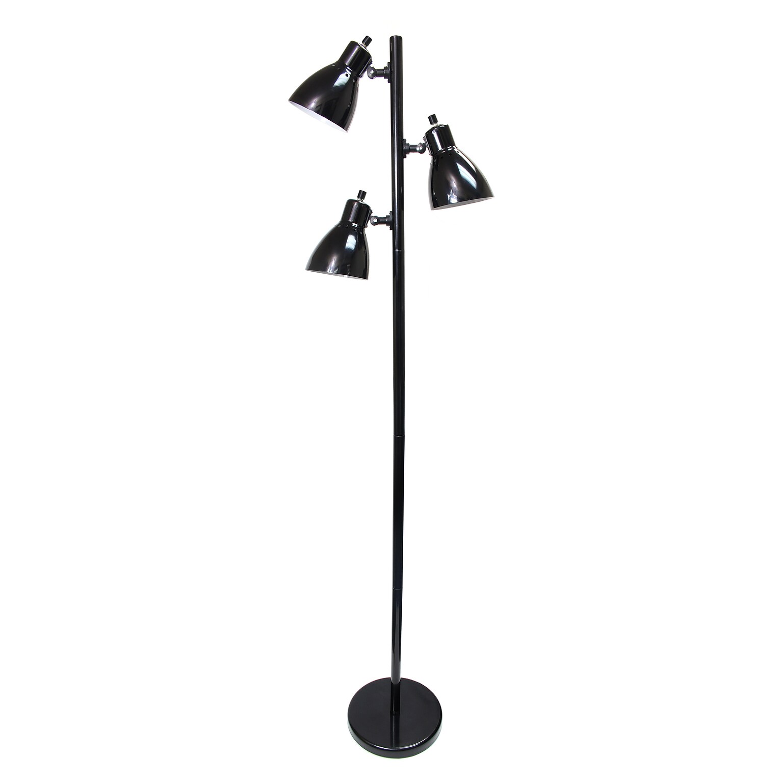 Creekwood Home Essentix 64 Metal 3 Light Floor Lamp with Adjustable Cone Shades (CWF-3002-BK)