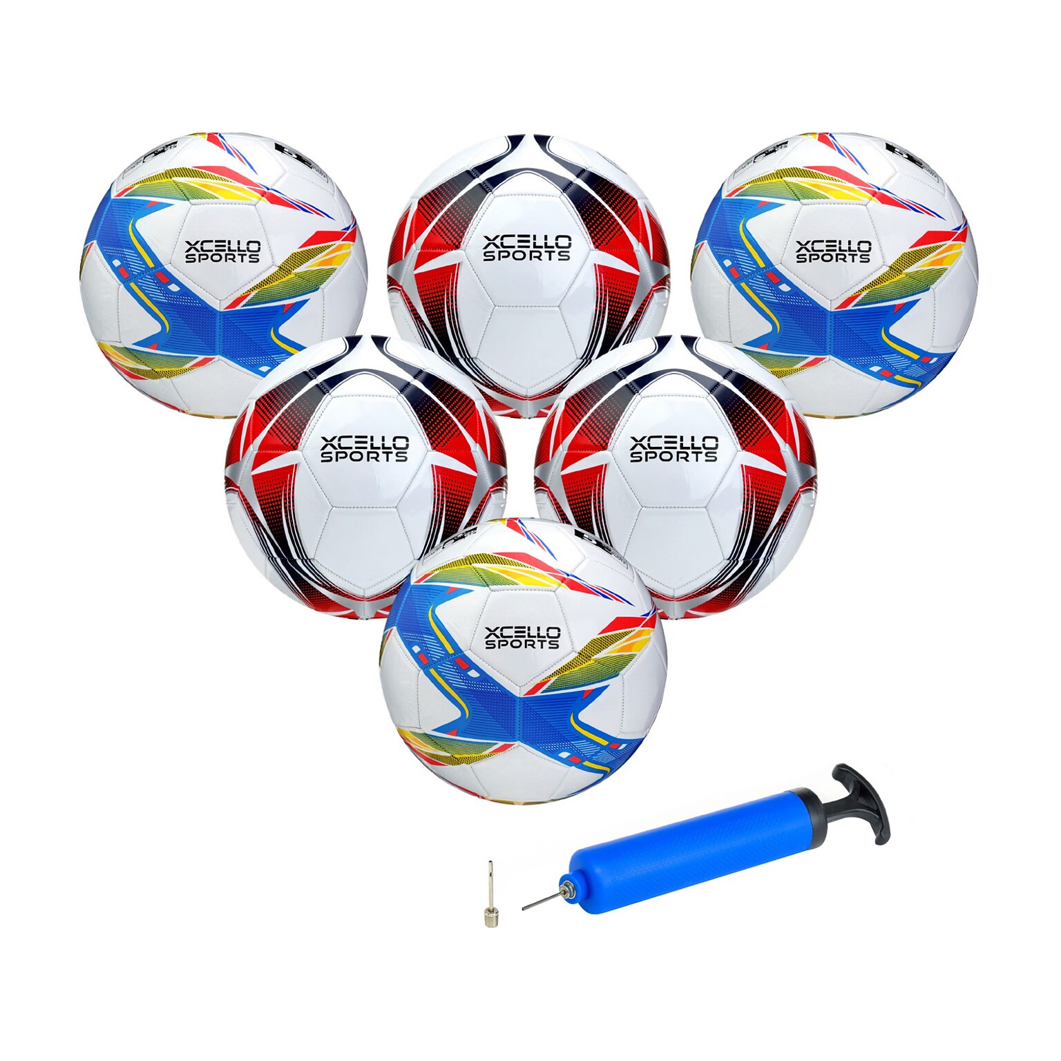 Xcello Sports Size 5 Soccer Balls, Assorted Colors, 6/Pack (XS-SB-S5-6-ASST)