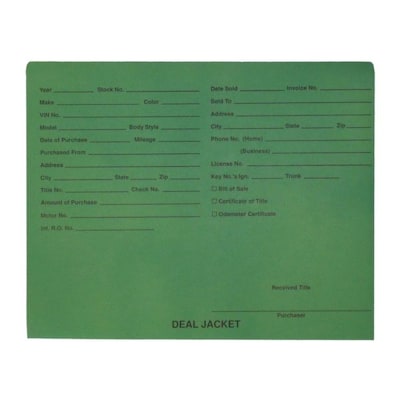 BSP Automotive Dealer Printed Jacket, Letter Size, Green, 500/Box (S-09432-GRN-B)