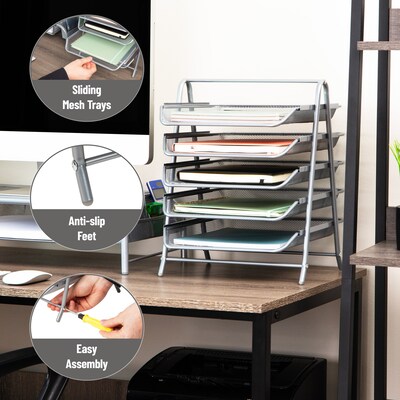 Mind Reader 5-Tier Stackable Paper Desk Tray Organizer, Metal, Silver (5TPAPER-SIL)