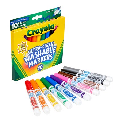 Crayola Ultra-Clean Washable Kids Marker, Broad Tip, Assorted Colors, 10/Pack, 8 Packs/Bundle (BIN587851-8)