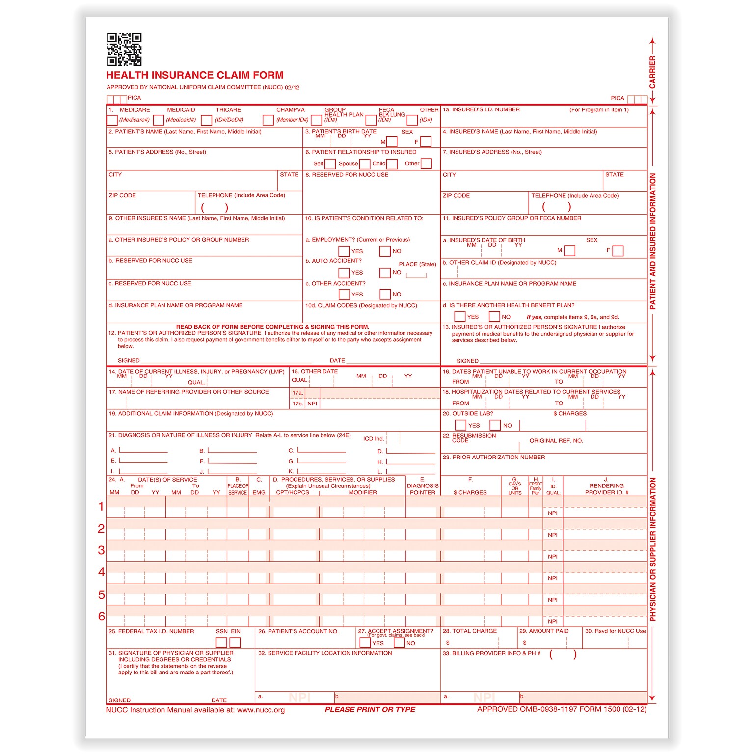 ComplyRight CMS-1500 Health Insurance Claim Forms (02/12), 8-1/2 x 11, Pack of 500 (CMS12LC500)