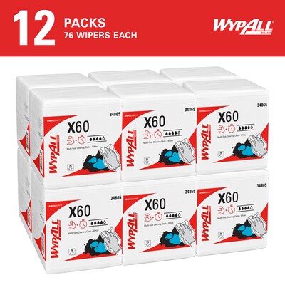 WypAll GeneralClean X60 Nylon Cleaning Wipers, 12 x 12.5, White, 76 Wipers/Box, 12/Carton (34865)