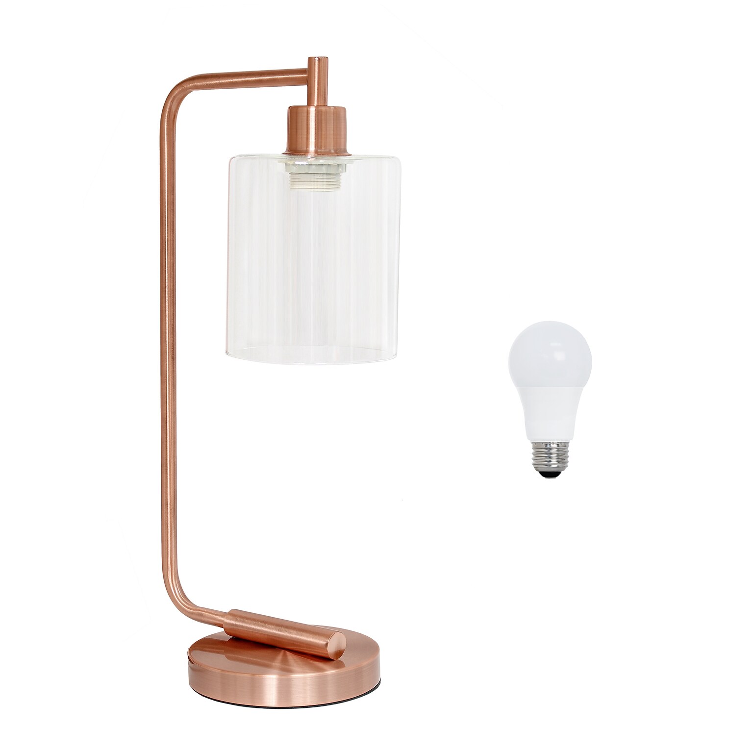 Creekwood Home Vintage Vantage 18.8 Minimalist Industrial Curved Arm Desk Lamp, Feit LED Bulb, Rose Gold (CWD-1015-RG-LB)
