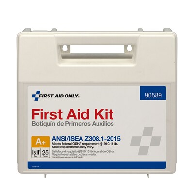First Aid Only Plastic First Aid Kit with Medication, ANSI 2015 Class A, 25 People, 141 Pieces (90589)