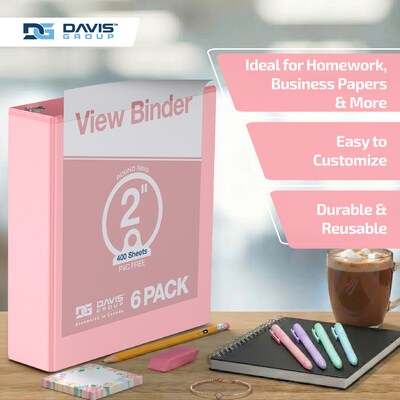 Davis Group, 2", 8.5" x 11", Round Ring View Binder, Pastel Color, Blush, 6/Pack (7413-11-06)