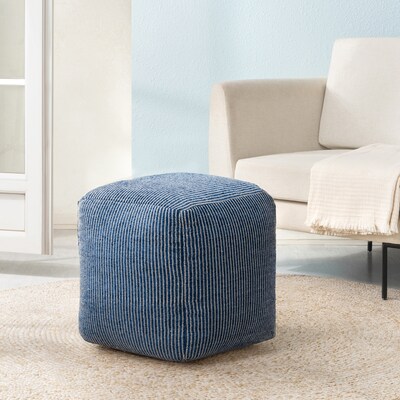 Anji Mountain Madison Ivory Sailor Blue Fabric Square Pouf Ottoman (AMBPF102-1818)