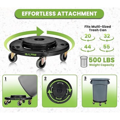Alpine Industries Round Trash Can Dolly, 500 lb. Weight Capacity, Black (471-32-DOLLY)
