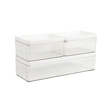Martha Stewart Grady Plastic Stackable Storage Organizer with White Plastic Lid, Clear, 3/Set (GSBA1