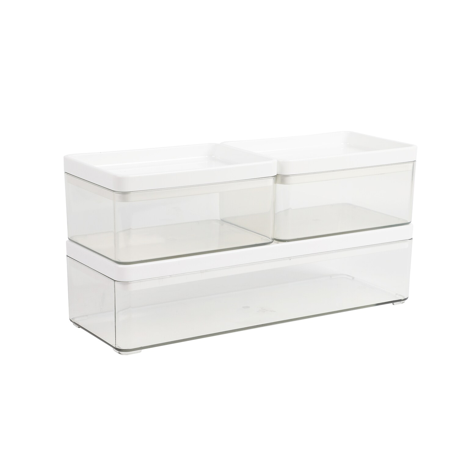 Martha Stewart Grady Plastic Stackable Storage Organizer with White Plastic Lid, Clear, 3/Set (GSBA13603PCLWH)