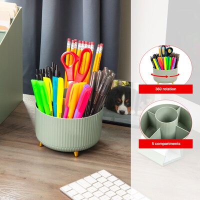 Staples 5-Compartment Rotating Plastic Desk Organizer, Sage Green (ST63866)