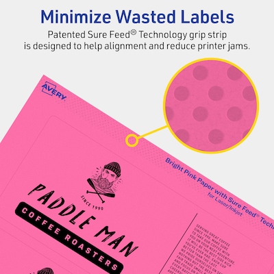Avery Laser/Inkjet Rectangle Multipurpose Labels, 3" x 7", Bright Pink, 240/Box (94250)