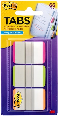 Post-it® Durable Tabs, 1 Wide, Lined, Assorted Colors, 66 Tabs/Pack (686L-PGO)