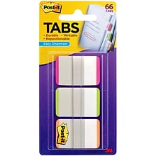 Post-it® Durable Tabs, 1 Wide, Lined, Assorted Colors, 66 Tabs/Pack (686L-PGO)