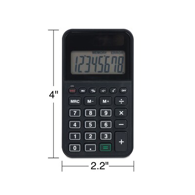 Staples 8-Digit Solar and Battery Basic Pocket Calculator, Black (ST130-CC)