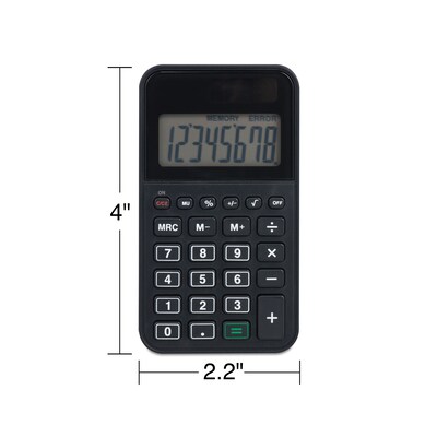 Staples 8-Digit Battery & Solar Basic Pocket Calculator, Black (ST130-CC)