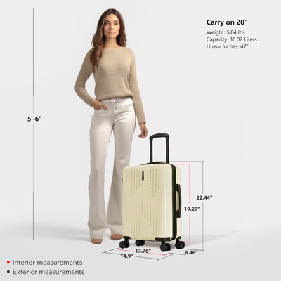 InUSA Drip 20" Hardside Carry-On Suitcase, 4-Wheeled Spinner, TSA Checkpoint Friendly, Sand (IUDRI00S-SAN)