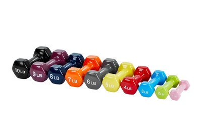 Viva Comfort Rehabilitation & Fitness Vinyl Dumbbell Set, 1–10 lb, Multicolored, 10/Pack (ADIME920-110)
