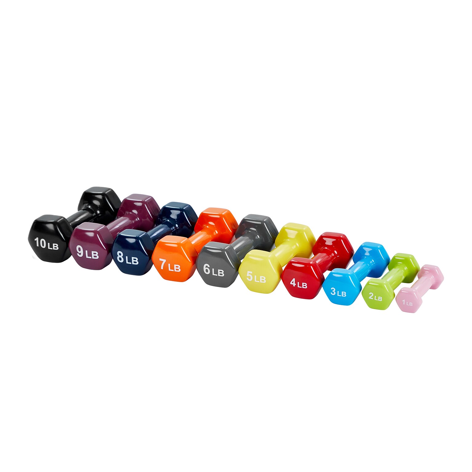 Viva Comfort Rehabilitation & Fitness Vinyl Dumbbell Set, 1–10 lb, Multicolored, 10/Pack (ADIME920-110)