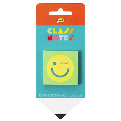 Post-it Class Notes Smile Sticky Notes, 1.9 x 1.9, Green/Yellow, 100 Sheets/Pad (SBTS26-CN-11)