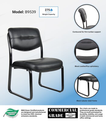 Boss Armless Leather Sled Base Side Chair, Black (B9539)