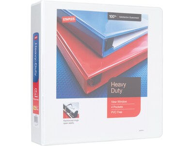 Staples Heavy-Duty 2-Inch D-Ring View Binder, White – Large Capacity 3-Ring Binder for School & Office Storage