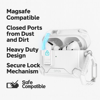 SaharaCase Raider Series Heavy Duty Case Compatible with Magsafe for Airpods Pro 3, Secure Lock, White Stone (HP00218)