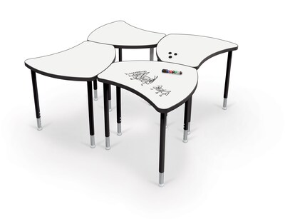 MooreCo Hierarchy Shapes Desk, Porcelain Steel Dry Erase Marker Top, Black Legs (70522)