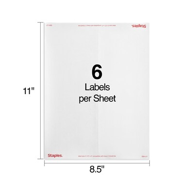 Staples® Laser/Inkjet Shipping Labels, 3 1/3" x 4", White, 6 Labels/Sheet, 100 Sheets/Pack, 600 Labels/Box (ST18061-CC)