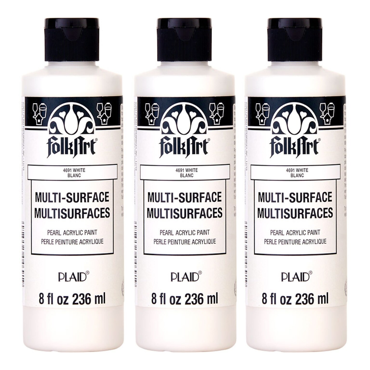 FolkArt Acrylic Paint Multi-Surface, 8oz., Pearl White, 3/Pack(FLK4691-3)